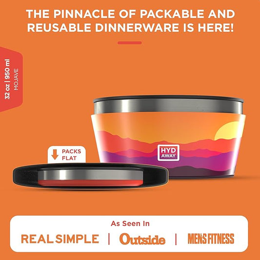 HYDAWAY 1-Quart Collapsible Insulated Bowl with Lid - BPA-Free, Leak-Resistant, Space-Saving Camp Bowl - Ideal for Hiking, Travel & Outdoor Meals