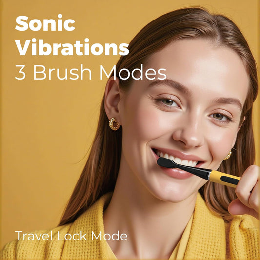 MIPOW Slim Pro i4 Electric Toothbrush Rechargeable Smart Ultra Sonic 3 Modes Magnetic Travel Case &Ceramic Dock, 60Day Long Battery Soft Bristles 2Heads IPX7 Waterproof,Color-(Yellow)