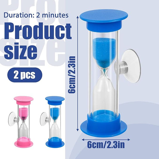 Hourglass Timer with Suction Cup, Toothbrush Timer Mini Plastic Sandglass Sand Clock Timers for Kids Toothbrush, Games, Classes, Cooking (Pack of 2)