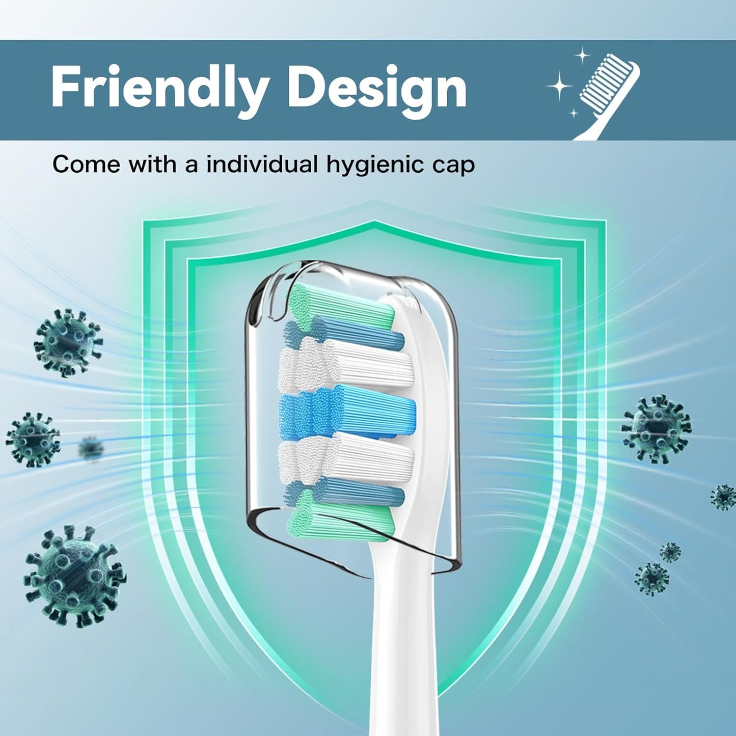 Replacement Toothbrush Heads Compatible with Philips Sonicare Replacement Brush Heads with Protective Cover Soft Dupont Bristles Electric Toothbrush Replacement Heads for Oral Health, 8 Pack