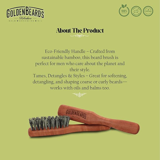 Golden Beards Vegan Beard Brush – Bamboo Handle & Plant-Based Bristles – Eco-Friendly Beard Grooming Brush for Men – Detangles, Styles & Softens Facial Hair