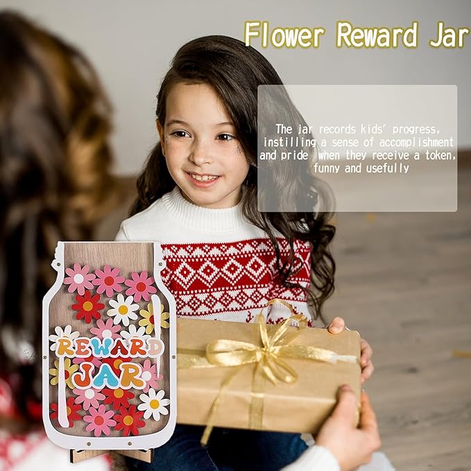 Magnetic Reward Jar, Classroom Reward Jar for Students, Incentive Good Home Training for Kids Boys Girls, Flower Reward Jar