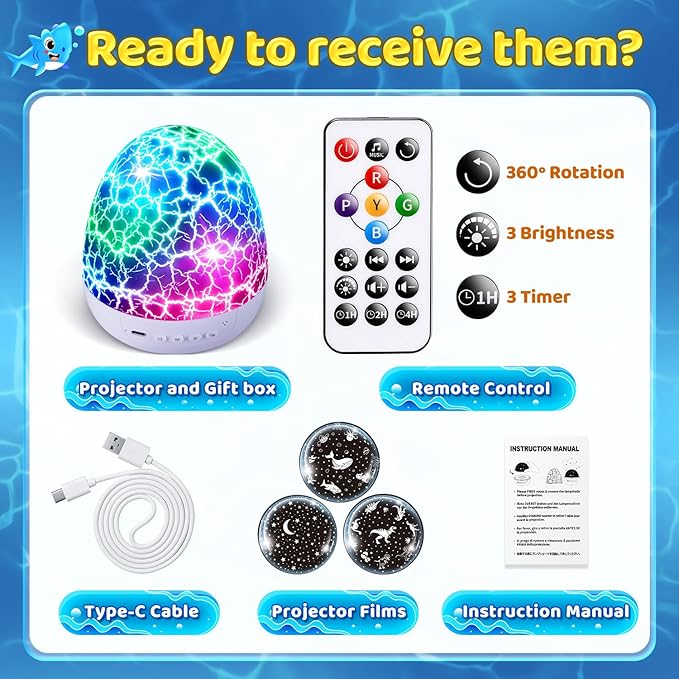 Baby Toys Night Light Projector Sensory Toys for Kids with Autism Toys for Boys 3-10 Baby Christmas Gifts | 15 White Noise 3D Films 31Colors Remote Control Night Light for Kids, Baby Boy Gifts