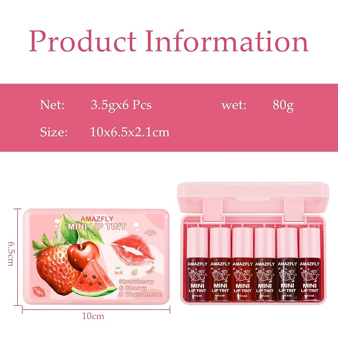 6 Colors Lip Tint Stain Set, Watery Lip Stain Mini Liquid Matte Lipstick, Multi-use Lip Cheek Tint, Moisturizing Plump Lip Gloss, Lightweight Non-Sticky, Long Lasting, Vivid Lip Care Makeup (6 Colors)