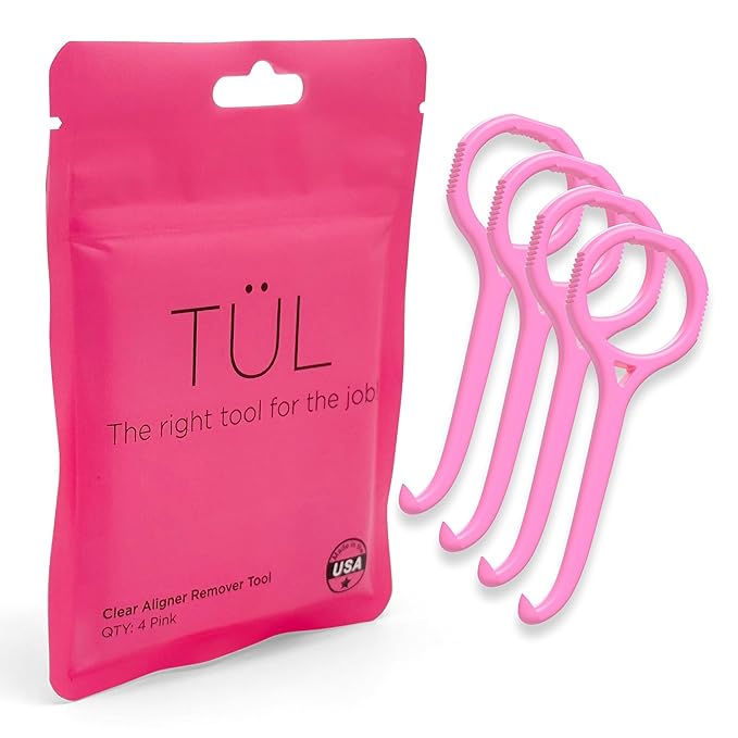 TÜL | Only Invisalign Remover Tool Made in the USA | Lifetime Replacements | Ortho Recommended Aligner Remover Tool & Retainer Remover Tool | Pink 4 Pack | Top Invisalign Accessories