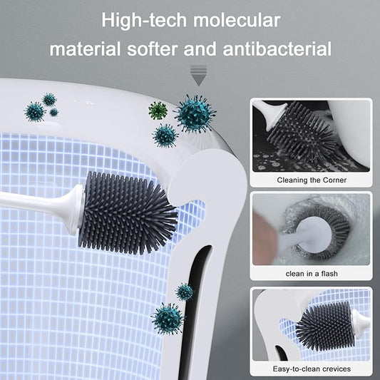 Lefree Silicone Toilet Brush and Holder,Bathroom Cleaner Brush Set,Non-Slip Handle Toilet Bowl Brush with TPR Soft Bristle,Wall Mounted/Floor Standing