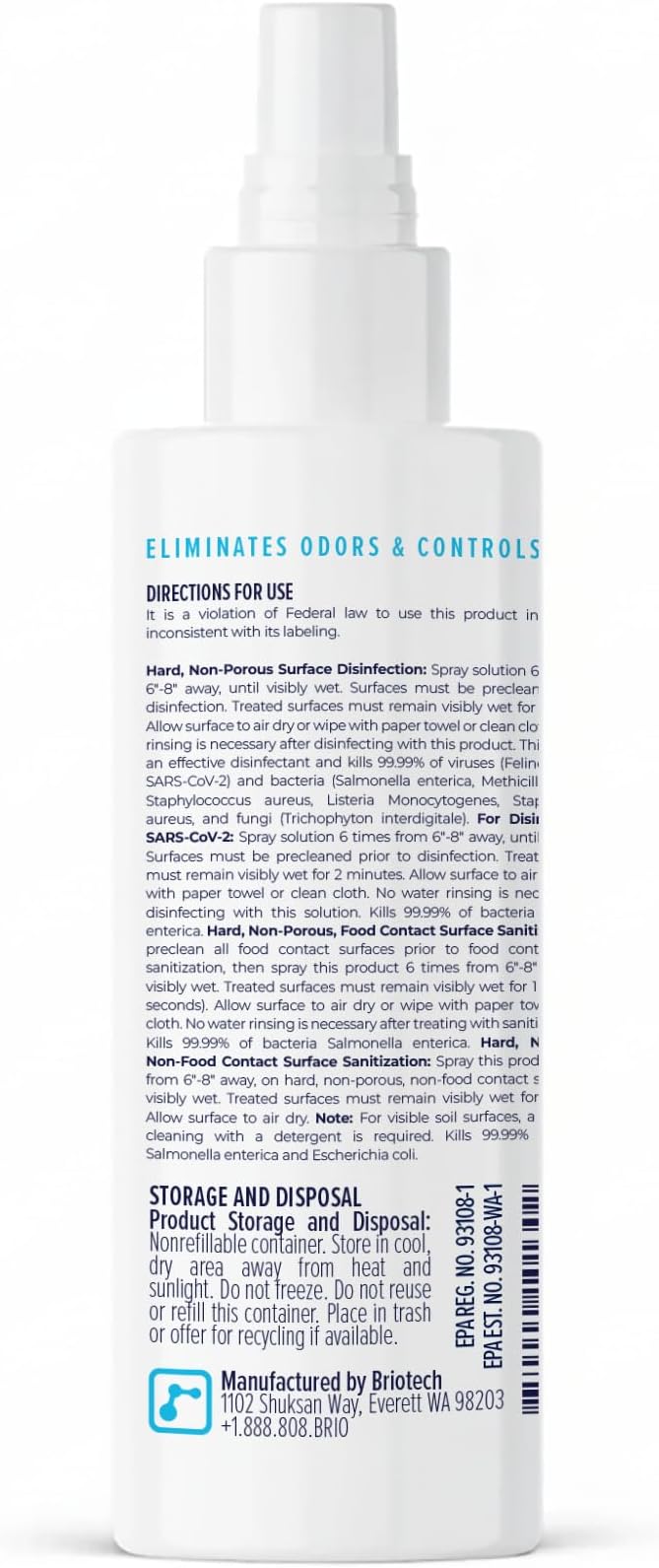 BRIOTECH Sanitizer Disinfectant Hypochlorous Spray, Kill 99.99% of Viruses & Bacteria, Control Mold, Eliminate Odor, Gentle for Nurseries, Food Contact Surface Sanitizer, 2 fl oz Travel Size (2 Pack)