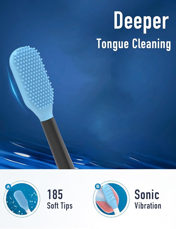 Tongue Scraper Heads Compatible with Philips Sonicare Click-On Handles – Gentle & Effective Tongue Cleaner, Fresh Breath, 2 Pack, Replacement Brush Heads (Black, One Size)