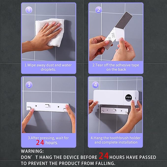 Thanksgiving Pick, Cordless Sanitizeri Toothbrush Holder, Sanitizeri Toothbrush Cleaner with 4 Slots & Timer Function, No-Drill Rechargeable Bathroom Wall Mounted Toothbrush Holders