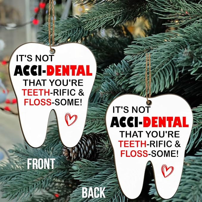 Dental Hygienist Christmas Ornament - 3" Wooden, Thank You Gifts for Women Men, Dental Week Gift for Dentist Assistant Oral Surgeon Orthodontics, Tooth Decoration for Office Center