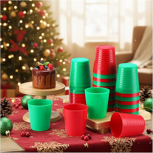 Eccliy 36pcs 8 oz Christmas Cups Unbreakable Plastic Stackable Juice Reusable Tumblers Bulk Plastic Drinking Cups for Kid Toddlers Baby Kid, Dishwasher Safe(Xmas Color)