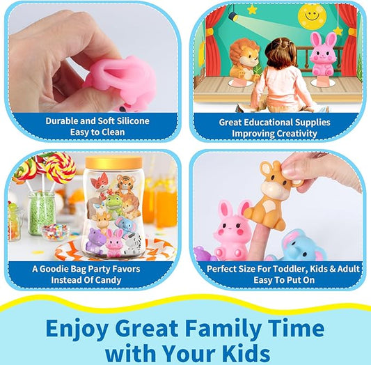 Oriate Zoo Animals Finger Puppets, 10PCS Infant Jungle Animals Finger Bath Pool Toys, Puppet Theater Storage Bags incl, 12m+ Toddler Travel Toys