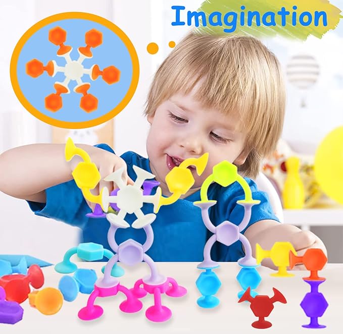 Suction Cup Bath Toys, 48pcs Travel Family Game for Kids Toddlers 3-8, Preschool Learning Sensory Classroom Toys, Bathtub Window Toy for Autism/ADD/ADHD