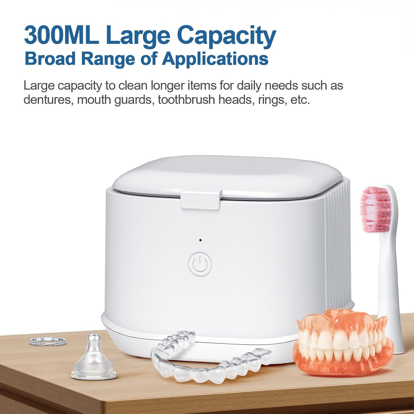 Ultrasonic Retainer Cleaner,50kHz Ultrasonic Denture Cleaner Machine for Aligner, Night guard, Braces, Jewelry and More 300ML Pod(White)