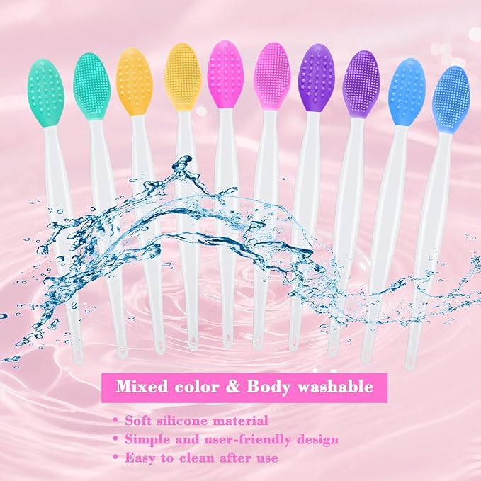 10PCS Cleansing Facial Silicone Brush Double Side Lip Exfoliating Pore Scrub Brush for Face Nose Clean Blackhead Removal Brushes Facial Brushes for Cleaning and Exfoliating