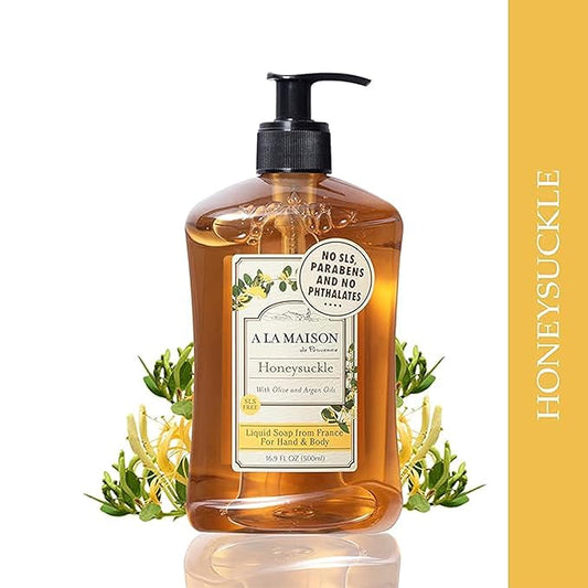 A LA MAISON French Liquid Hand Soap, Honeysuckle - Natural Hand Wash Made with Essential Oils - Biodegradable, Plant-Based, Vegan, Cruelty-Free, Alcohol & Paraben Free (16.9 oz, 6 Pack)