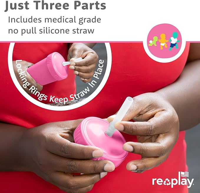 Re-Play 10 oz. Straw Cups for Kids with Silicone Locking Straws - Dishwasher & Microwave Safe - Made in USA - Set of 4-7.37" x 7.37" x 1.25" - Meadow