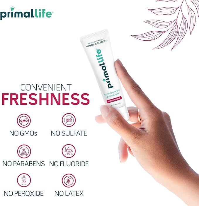 Primal Life Organics Premium Dirty Mouth Mineral Toothpaste - Nano-Hydroxyapatite, Colloidal Silver, Charcoal - Organic, All Natural Whitening Formula (Peppermint Flavor, 4 Oz)