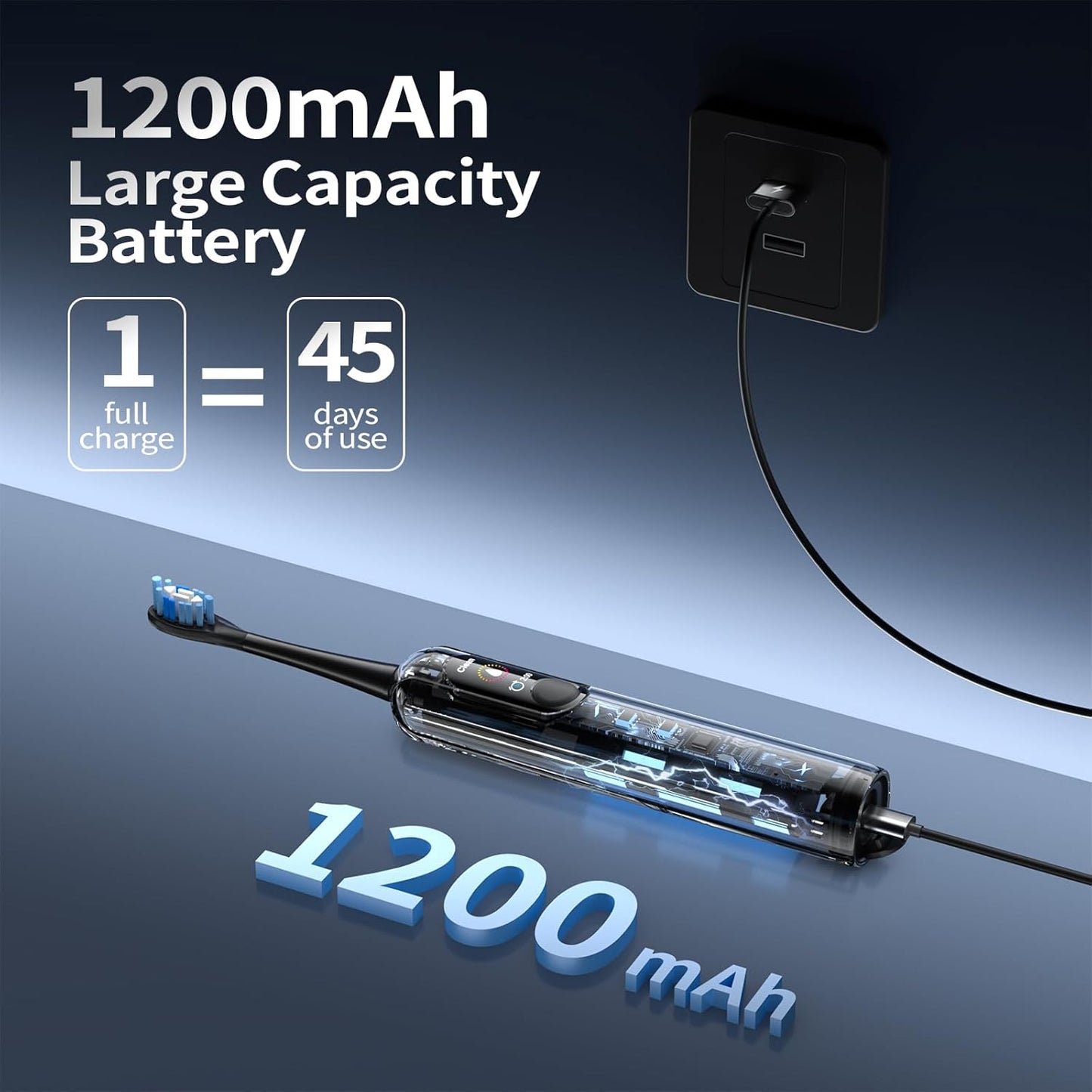 Sonic Electric Toothbrush for Adults with LED Display - 38400 VPM Deep Clean, 6 Brush Heads & 45-Day Battery Life, IPX7 Waterproof, 4 Modes Rechargeable Toothbrush for Home/Travel