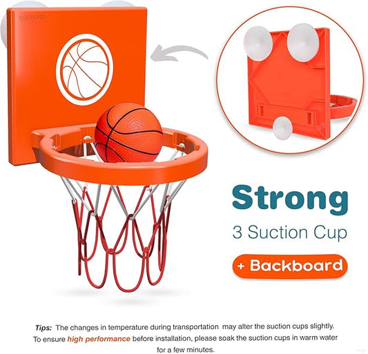 Bath Toys - Bathtub Basketball Hoop for Kids, Toddlers - Suction Cup Basketball Hoop and 4 Soft and No Hole Balls - Baby & Toddler Mini Basketball Hoop - Boys & Girls