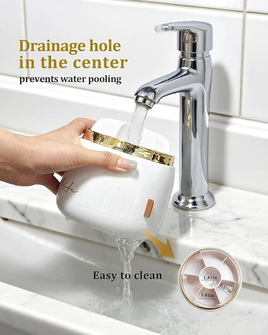 bubooo 360° Rotating Toothbrush Holder for Bathroom - Non-Slip Space-Saving 7-Slot with Cover & Drainage, Electric Toothbrushes/Toothpaste/Razor Organizer for Counter Vanity (White)