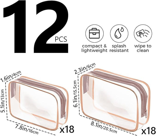 AURUZA Clear Makeup Bag,Portable Travel Toiletry Bags with Zipper, TSA Approved Clear Organizer Bags, PVC Cosmetic Pouch for Airport Airline Compliant