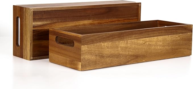 Natural Acacia Wood Bathroom Tray with Handles for Organizing Toiletries and Accessories - 16.5L x 6W inch