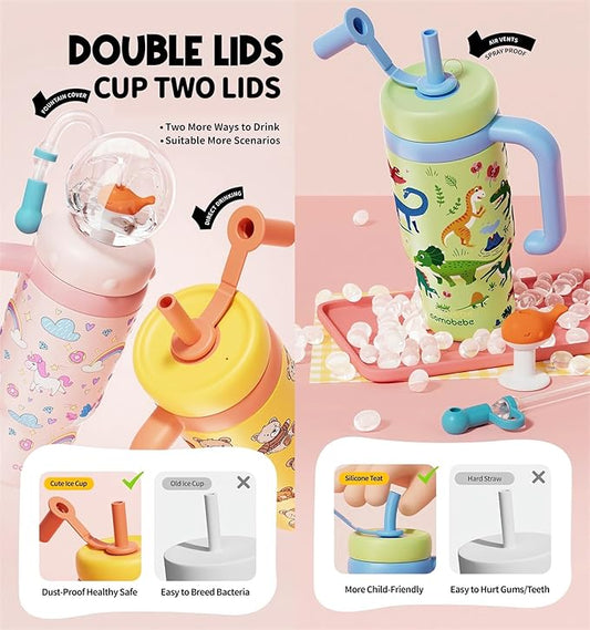 Stainless Steel Whale Fountain Tumbler with Handle 2025 Drinking Cup with Whale Squirt Insulated Travel Tumblers Kids Weighted Sippy Cup No Spill Cute Water Bottle with Lids and Straws Leak Proof (A3)