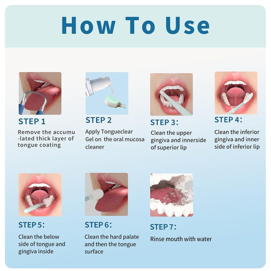 Effective Tongue Scraper and Oral Mucosal Cleaner Kit for Adults - Ergonomic Tongue Cleaner Promotes Fresher Breath, Mild Solution Oral Mucosal Cleaner package, Personal Care Essential (Blue)