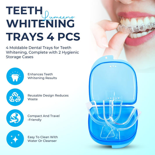 Moldable Teeth Trays for Whitening - 4 Pcs Trays with 2 Pcs Cases - Compatible with Opalescence Teeth Whitening Gel