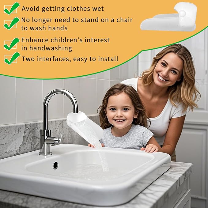 KOMIDK Faucet Extender for Bathroom Sink Faucet Extender for Toddlers Bathroom Sink Kitchen Bathtub (White)