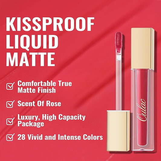 Oulac Matte Liquid Red Lipstick for Women, Long Lasting Lipstick Waterproof Lip Stain, No Transfer, Creamy High Pigmented Formula with Rose Oil, Vegan & Cruelty-Free, Light Red M08