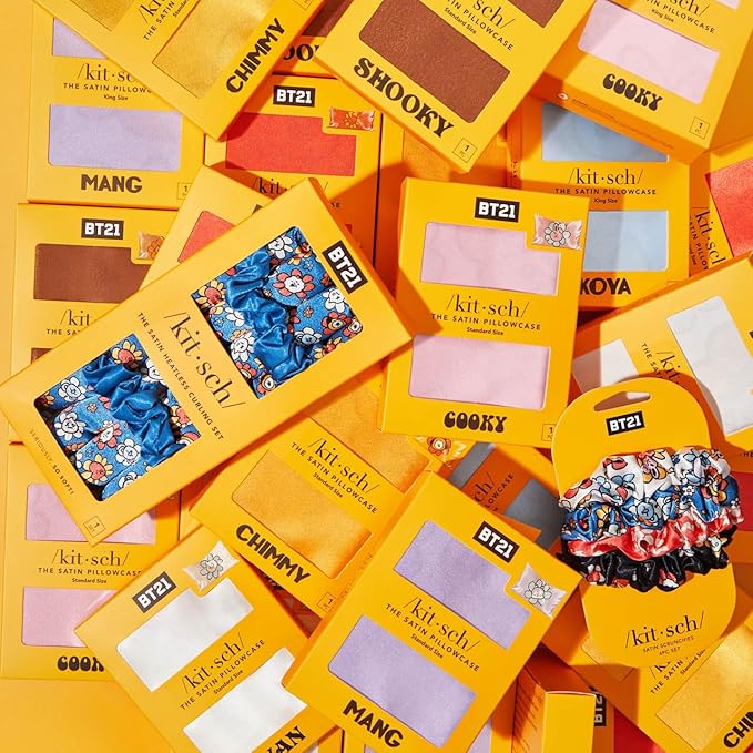 Kitsch x BT21 (Mang) Satin Pillowcase with Zipper for Hair & Skin - Softer Than Silk Pillow Cases, Smooth Cooling Pillow Cover, Wrinkle-Free, Machine Washable, Queen/Standard (19x26)