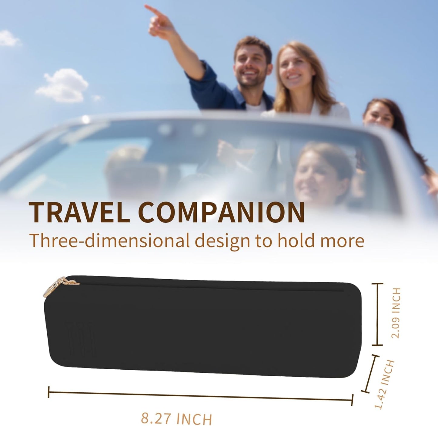 Nuomeisi Silicone Makeup Brush Holder, Portable Travel Essentials, Stand-up Cosmetic Bag Case, Toiletry Organizer with Upgraded Zipper Closure- Ideal for Daily Use and Travel (Black)