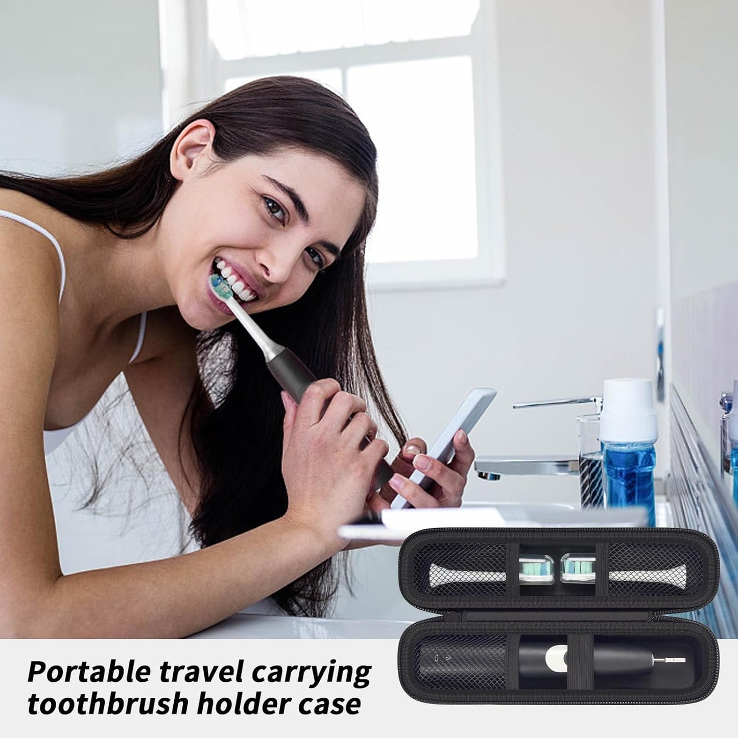 Toothbrush Travel Hard Case Compatible with Oral-B Pro 1000, 2000, 3000, 3500, 1500/ for Philips Sonicare ProtectiveClean 4100 5100 Electric Toothbrush with Mesh Pocket&Carabiner - Black (Bag Only)