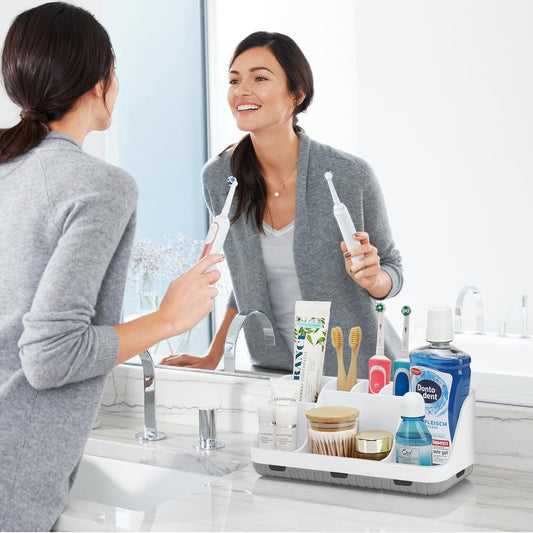 Toothbrush Holders for Bathrooms Countertop Organizer - Kids Electric Toothbrush and Toothpaste Holder Detachable 7 Slots Tooth Brush Organization Bathroom Accessories Storage Vanity, White