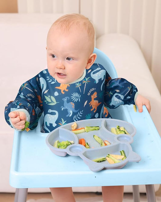 Lictin 3 Packs Baby Bibs for Boy or Girl, Cute Long Sleeve Bib, Waterproof Bibs for Toddlers,Adjustable Closure Baby Smock, Mess Proof Baby Bib, 6-24 Months Reusable Infant Baby Bibs