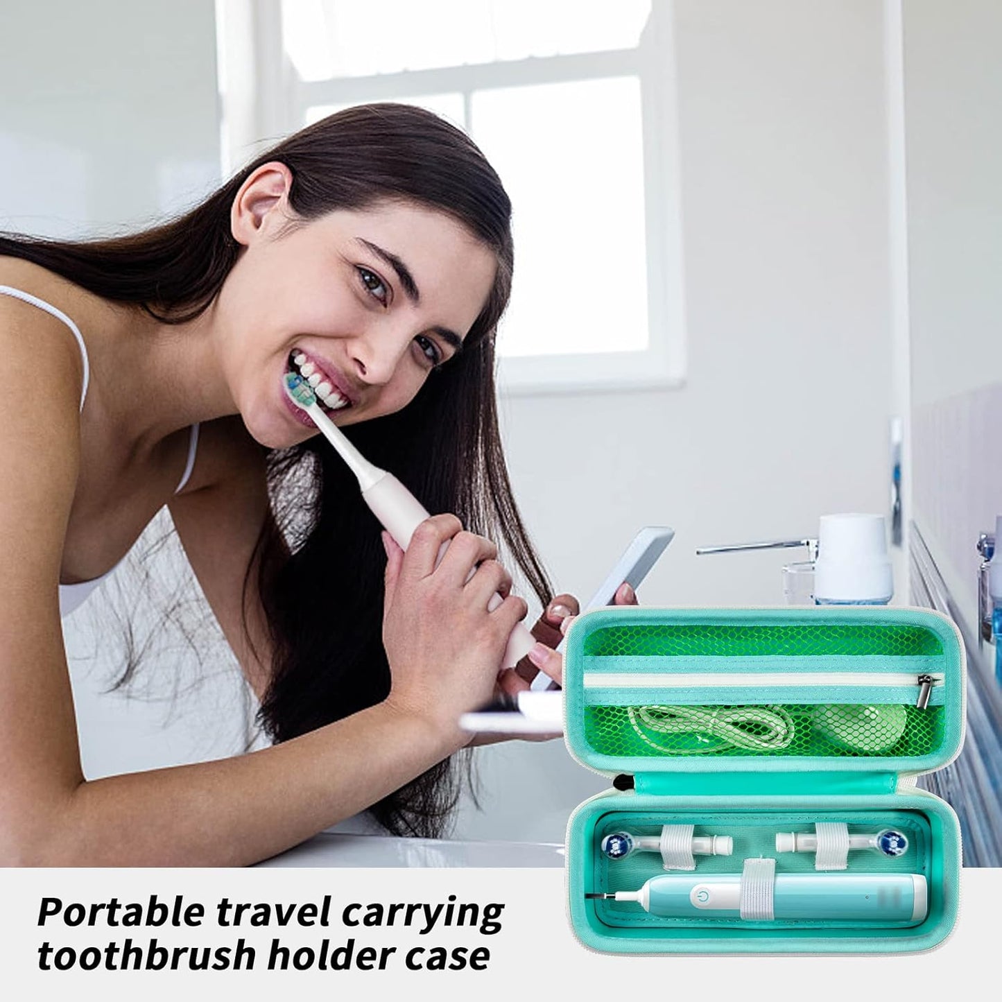 Toothbrush Travel Case Compatible with Oral-B Pro 1000, 2000, 3000, 3500, 1500/ for Philips Sonicare ProtectiveClean 4100 5100 Electric Toothbrush with Mesh Pocket for Accessories - Green (Bag Only)