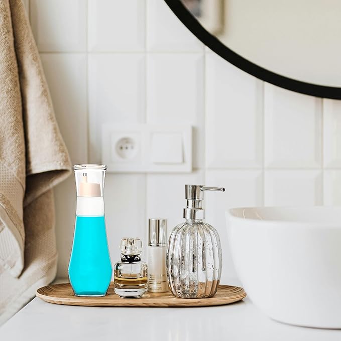 4 Pack Mouthwash Dispenser - 8.8 oz Glass Mouth Wash Container Small Refillable Mouthwash Bottle with Lid Cup for Bathroom Countertop