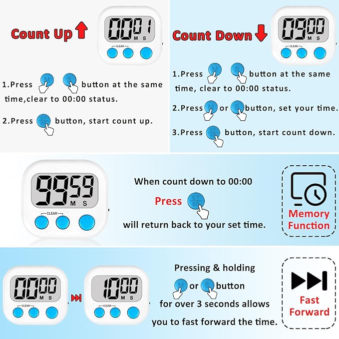 ZILLEEN Classroom Timers for Kids Classroom Magnetic Digital Kitchen Timers for Cooking Teachers Gym Game 12 pcs