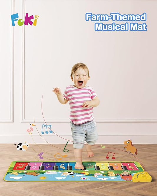 FOKI Floor Piano Mat for Toddlers, Sensory Educational Dancing Musical Keyboard Carpet Toy, Animal Sounds Touch Playmat Blanket, for 1 to 5 Years Old Boy and Girl