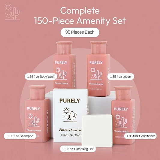 150 piece set | Hotel Soaps and Toiletries Bulk set | For Airbnb Essentials for Hosts | Mini Travel Size Shampoo and Conditioner Sets | Bulk Travel Size Toiletries | Homeless Supplies Bulk Amenities