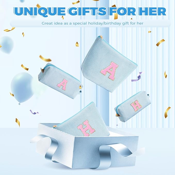 Personalized Makeup Bag for Women Girls - Fashion Cosmetic Bag Trendy Travel Toiletry Bag with Initials Letter - Teen Gifts - Blue,G