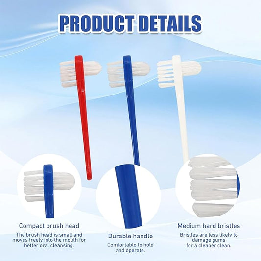 12pcs Denture Brush Dual, Head Portable Firm Hard Bristle Denture Toothbrush,Denture Cleaning Brush Retainer Brush Dental Toothbrush for False Teeth, Clear Braces and Mouth Guards(White,Blue, Red)