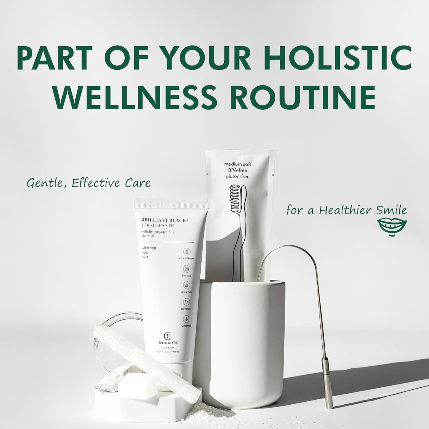 Terra & Co. Gentle Green Toothbrushes – 20-Pack of Plastic-Free Toothbrushes with Soft Bristles for Sensitive Teeth & Gums – Individually Sealed – BPA-Free, Plant-Based, Eco-Friendly & Travel-Ready