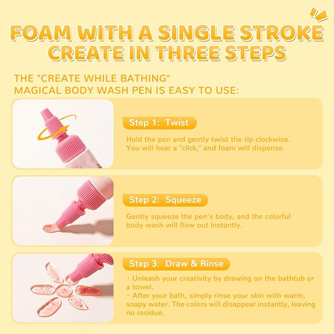 Bath Crayons, 30ml Washable Educational Fun Crayons for Kids, Shower Markers for Bathroom, Tile, Wall Art, Safe Playtime Drawing for Boys, Girls, and Creative Learning