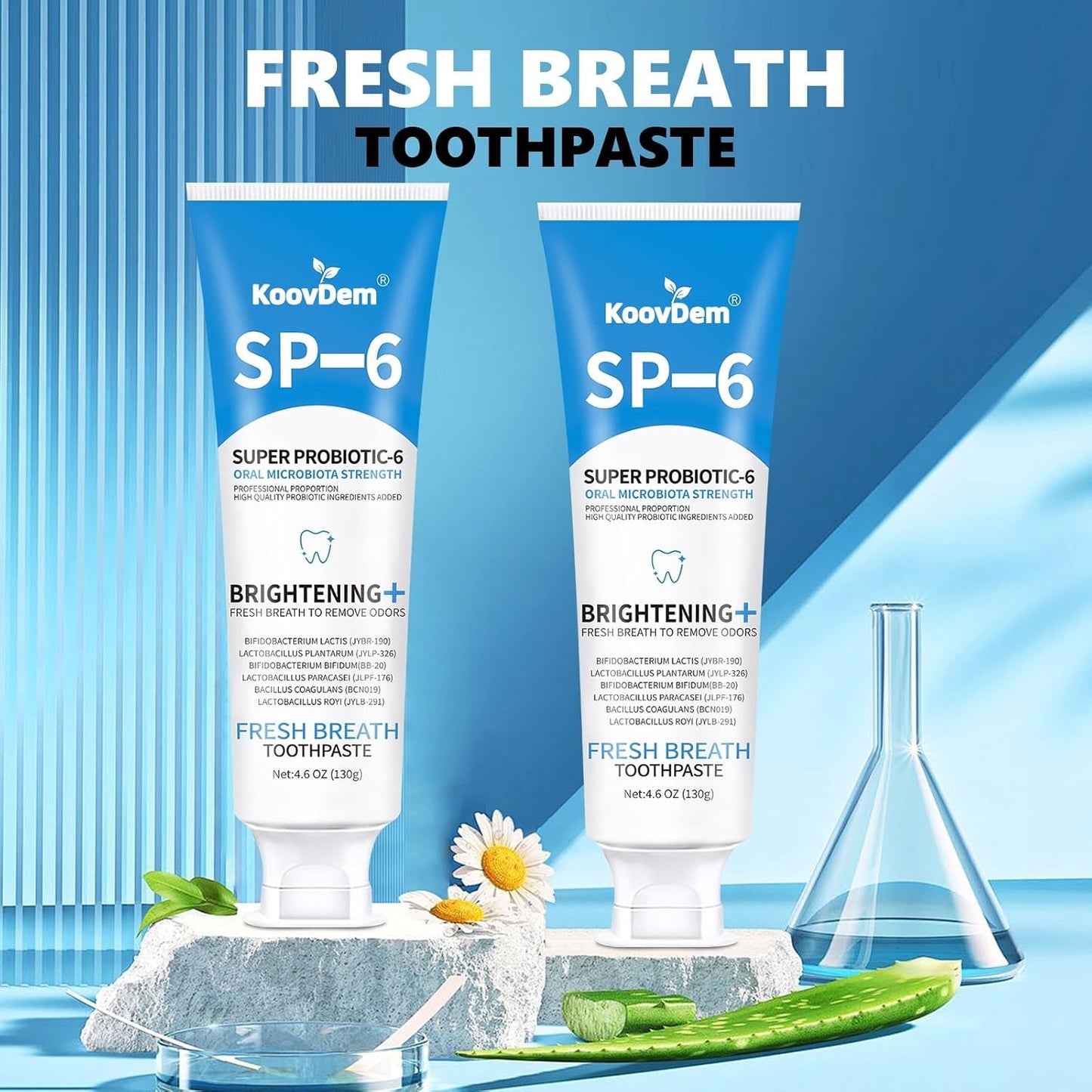 2025 New Sp-6 Probiotics Whitening Toothpaste-Fluoride-Free, Enhanced Formula with 6 Probiotics for Gum Care & Fresh Breath, Fresh Mint Flavor(2PC)(Blue)
