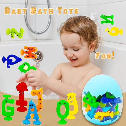 Suction Bath Toys for Kids, 41 Pcs Silicone Bathtub Suction Cup Toys, Travel Sensory Window Building Toys for Toddlers Boys Girls 3 4 5 6 Year Old