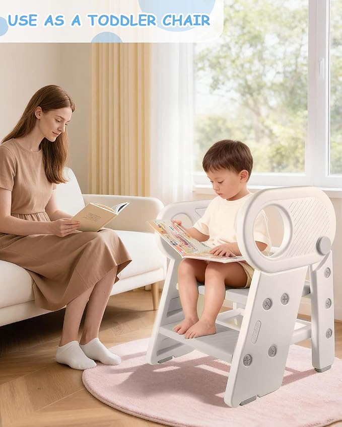 Foldable Step Stool for Toddlers, Adjustable 3 Step Stool for Bathroom Sink, Toilet Potty Training Stool with Handles, Child Kitchen Counter Bedroom Bed Stool Helper