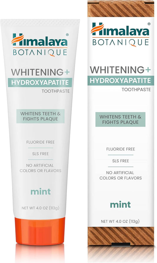 Himalaya Botanique Whitening + Hydroxyapatite Toothpaste, Mint Flavor - Nano Hydroxyapatite to Support Remineralization and Restore Enamel to Strengthen Teeth - Vegan, Gluten Free, 4 oz (Pack of 2)